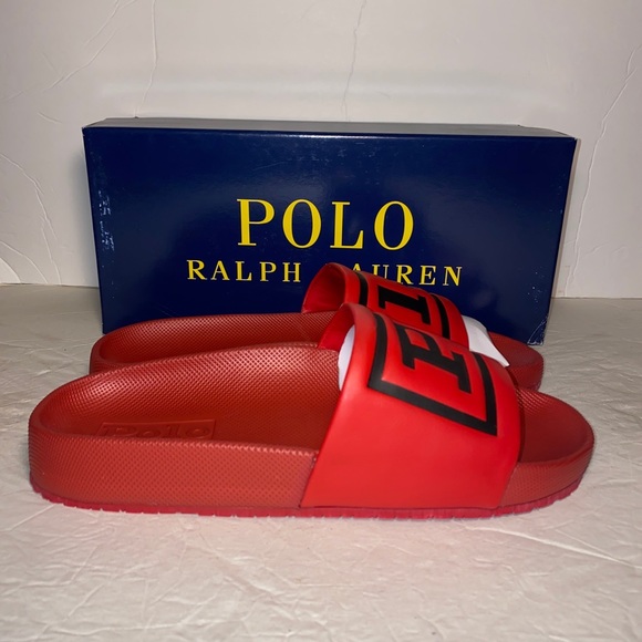 POLO RALPH LAUREN CAYSON RED &  BLACK POLO LOGO Slide Sandals Men Size 8 main image 6